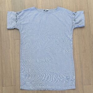 Nautical Blue and White Pin Striped Dress Laced Short Sleeves Preppy Americana